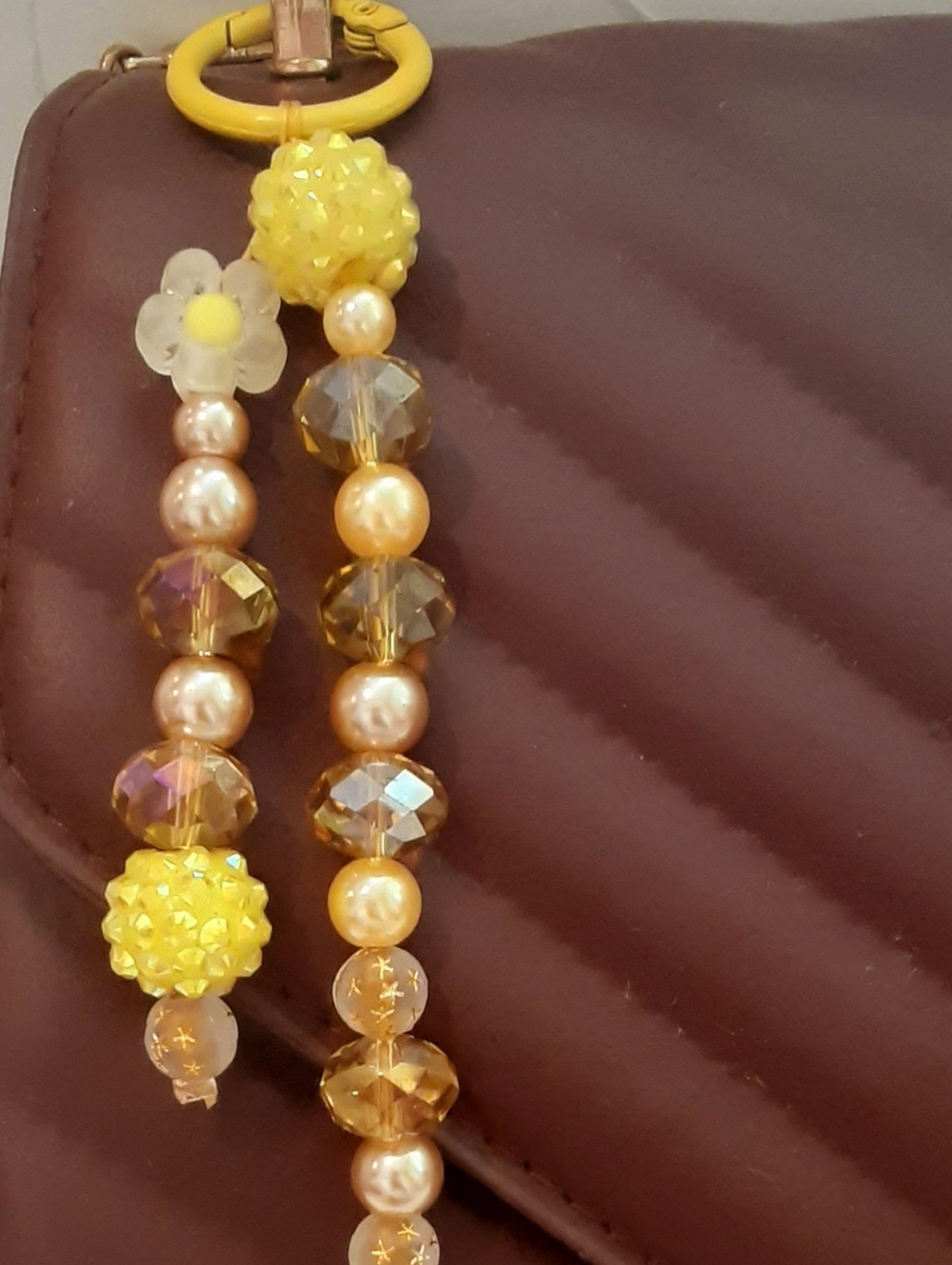 Yellow Handmade Beaded Bag Charm Phone And Key Charm Women Jewelry